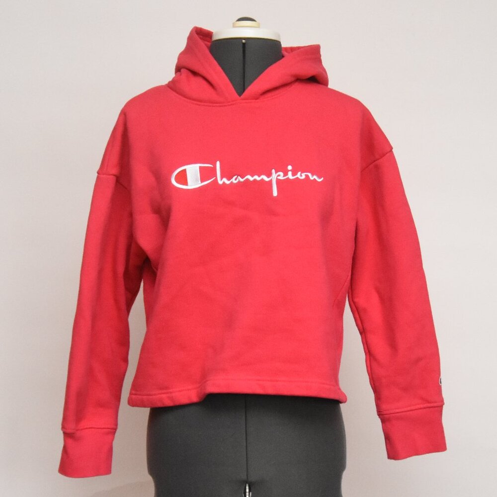Champion Girls Large Hoodie Red Pullover Sweatshirt Script Logo Fleece Youth L